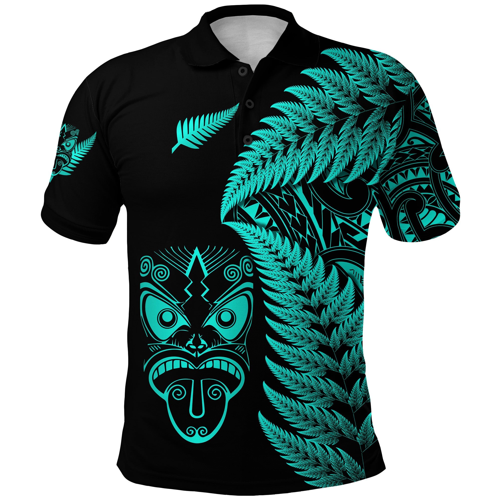 New Zealand Haka Rugby Maori Polo Shirt Silver Fern Vibes - Turquoise - Vibe Hoodie Shop