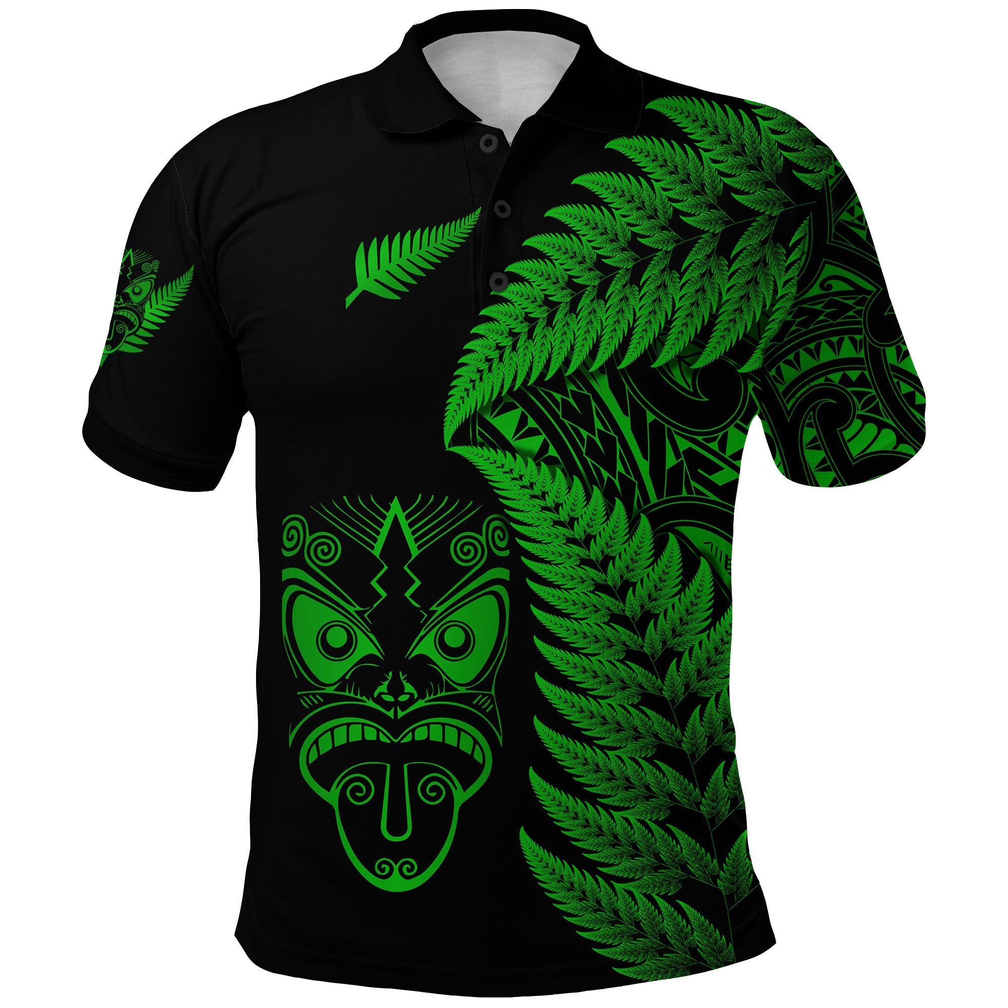 New Zealand Haka Rugby Maori Polo Shirt Silver Fern Vibes - Green - Vibe Hoodie Shop