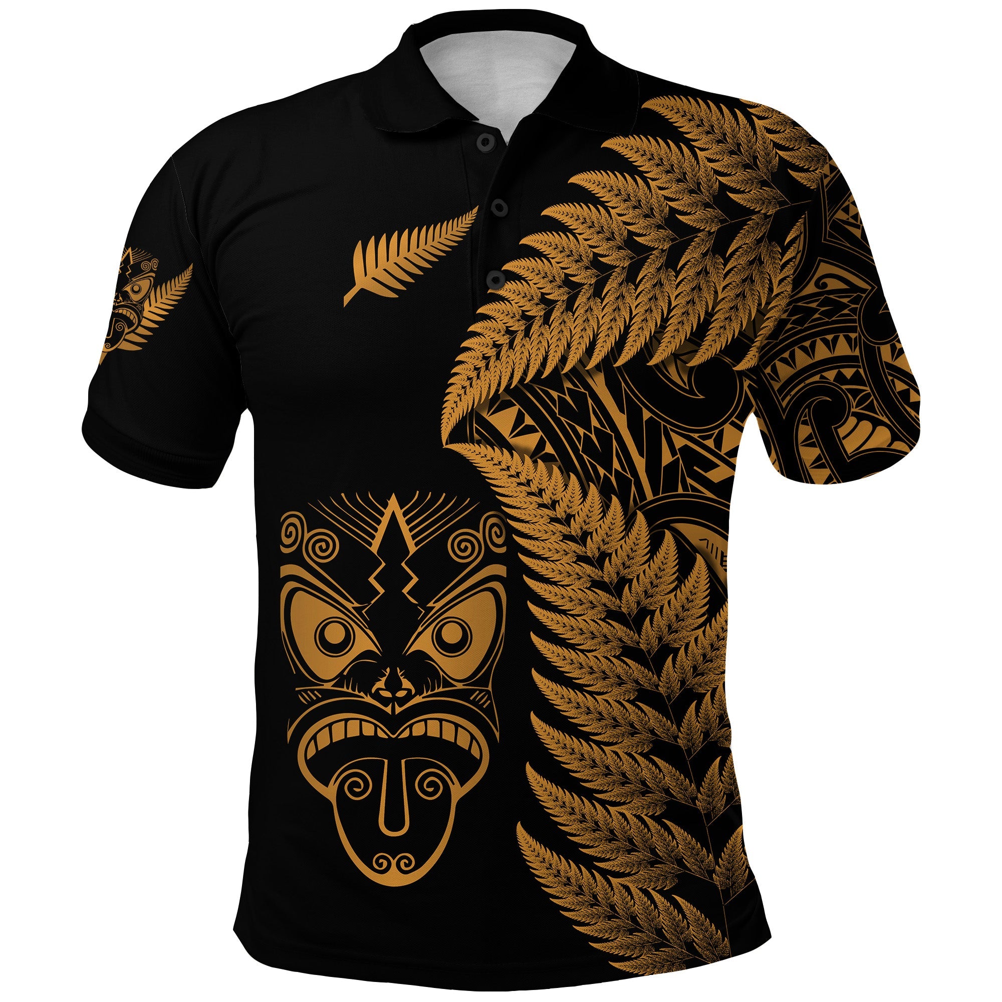 (Custom Personalised) New Zealand Haka Rugby Maori Polo Shirt Silver Fern Vibes - Gold - Vibe Hoodie Shop