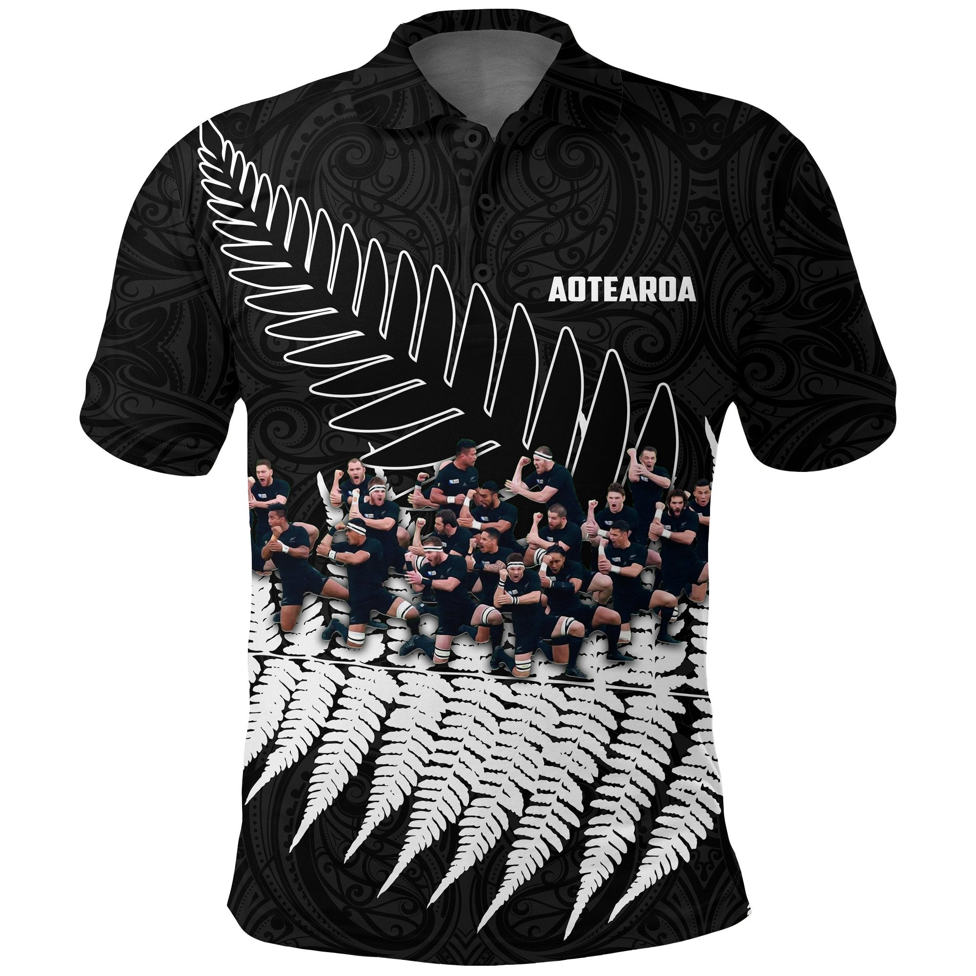 New Zealand Haka Rugby Polo Shirt - Best Silver Fern Black - Vibe Hoodie Shop