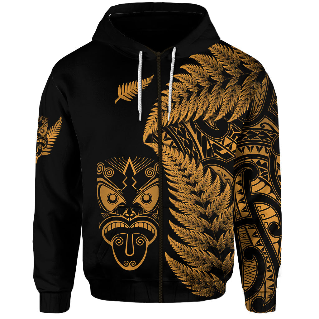 New Zealand Haka Rugby Maori Zip Hoodie Silver Fern Vibes - Gold LT8 - Vibe Hoodie Shop