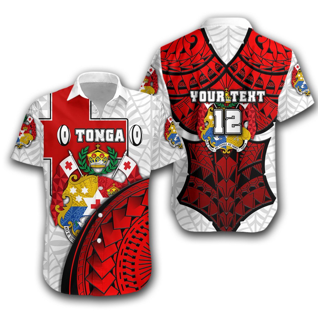 (Custom Personalised) Tonga Rugby Hawaiian Shirt Polynesian Armor Style - White - Vibe Hoodie Shop