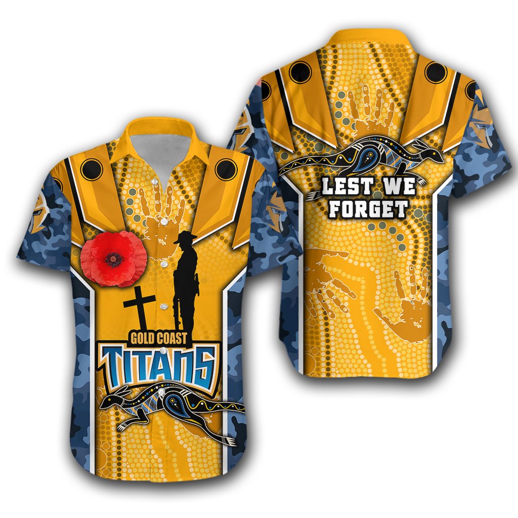 Titans Hawaiian Shirt Gold Coast ANZAC Day Armor Version - Vibe Hoodie Shop