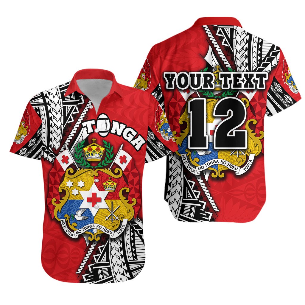 (Custom Personalised) Tonga Rugby Hawaiian Shirt Polynesian Style Pinwheel - Custom Text and Number - Vibe Hoodie Shop