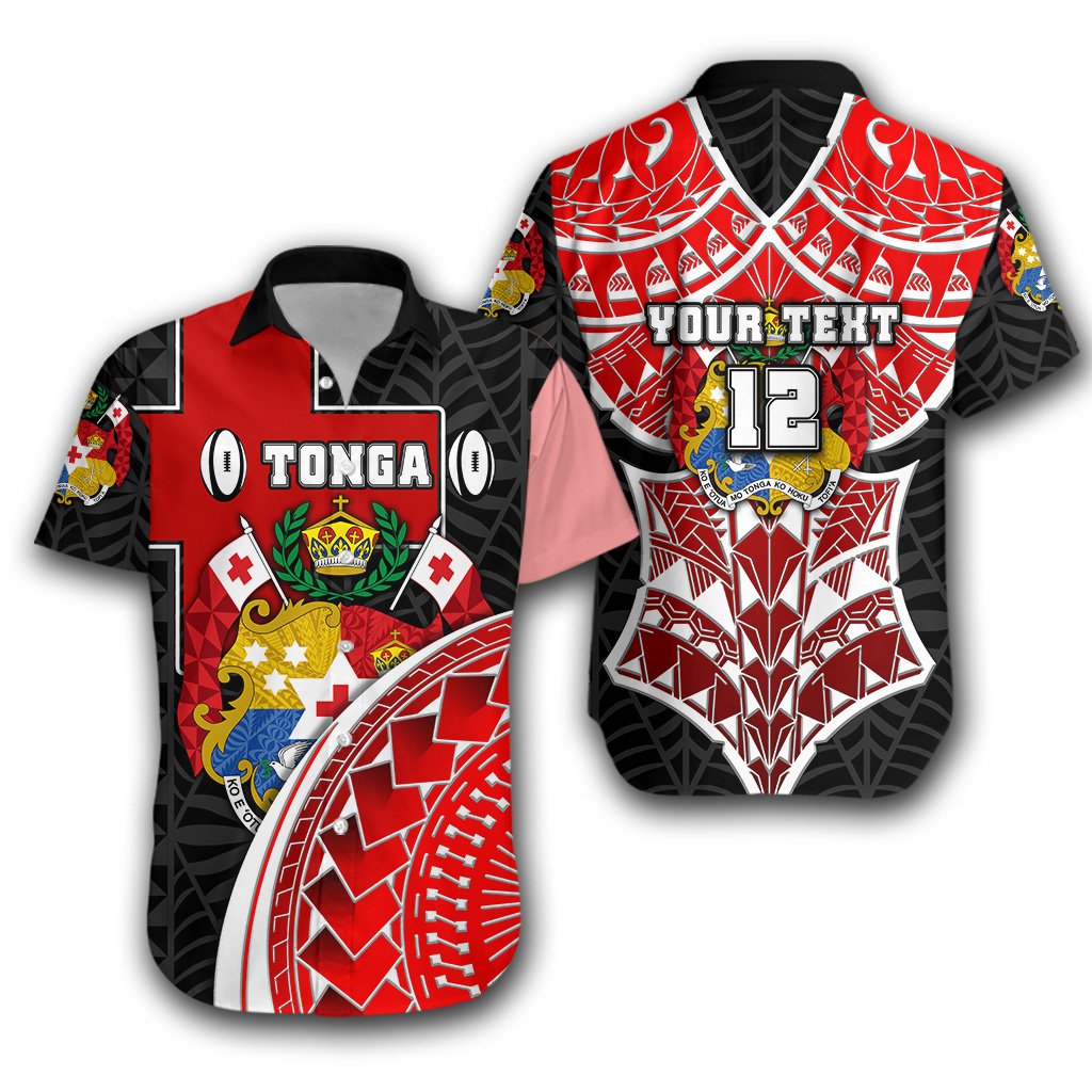 (Custom Personalised) Tonga Rugby Hawaiian Shirt Polynesian Armor Style - Black - Vibe Hoodie Shop