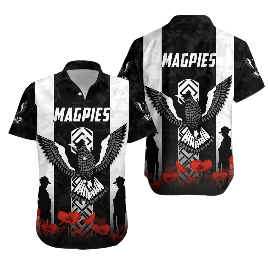 Magpies Hawaiian Shirt Collingwood ANZAC Day - Vibe Hoodie Shop