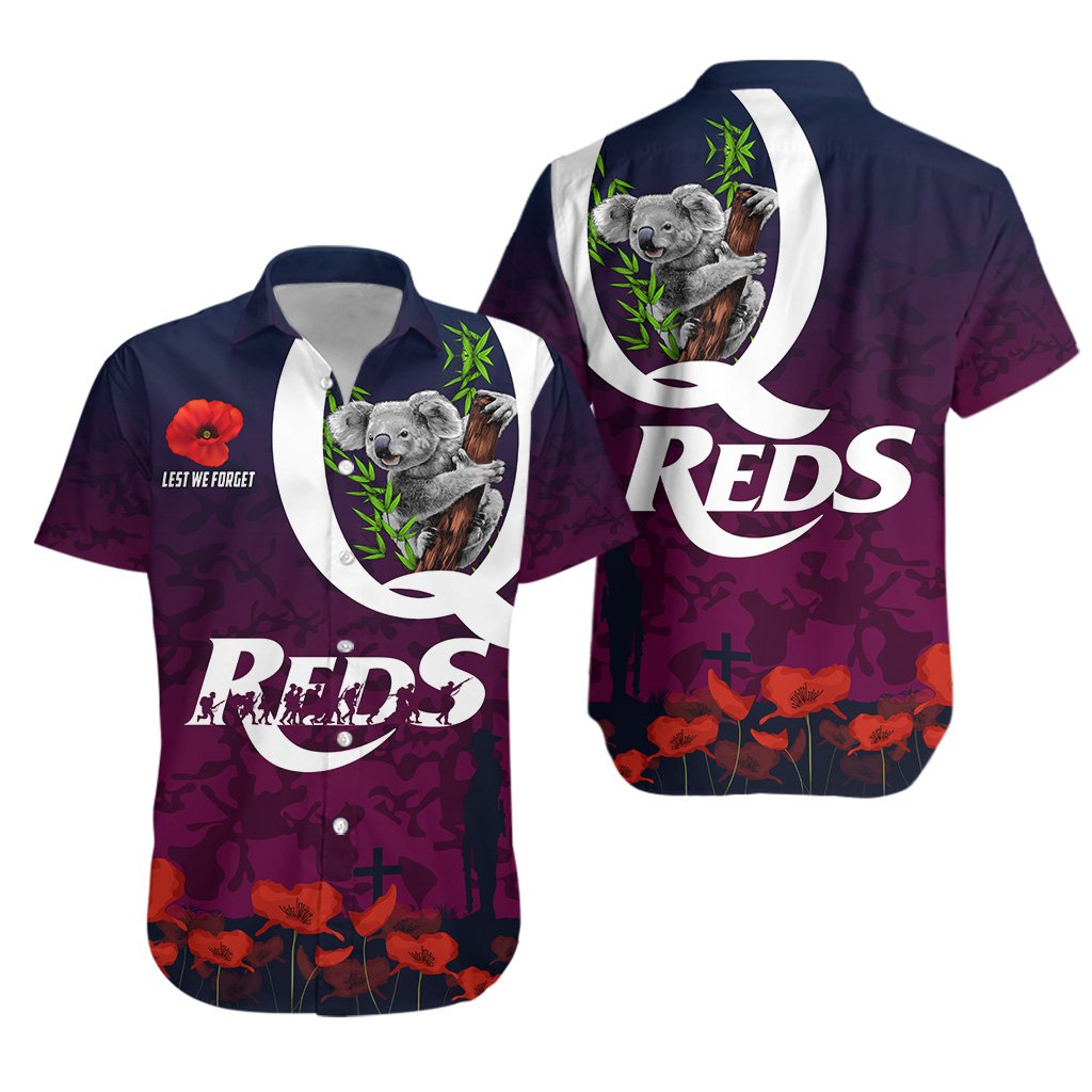 Queensland Reds Hawaiian Shirt Koala ANZAC Day - Vibe Hoodie Shop