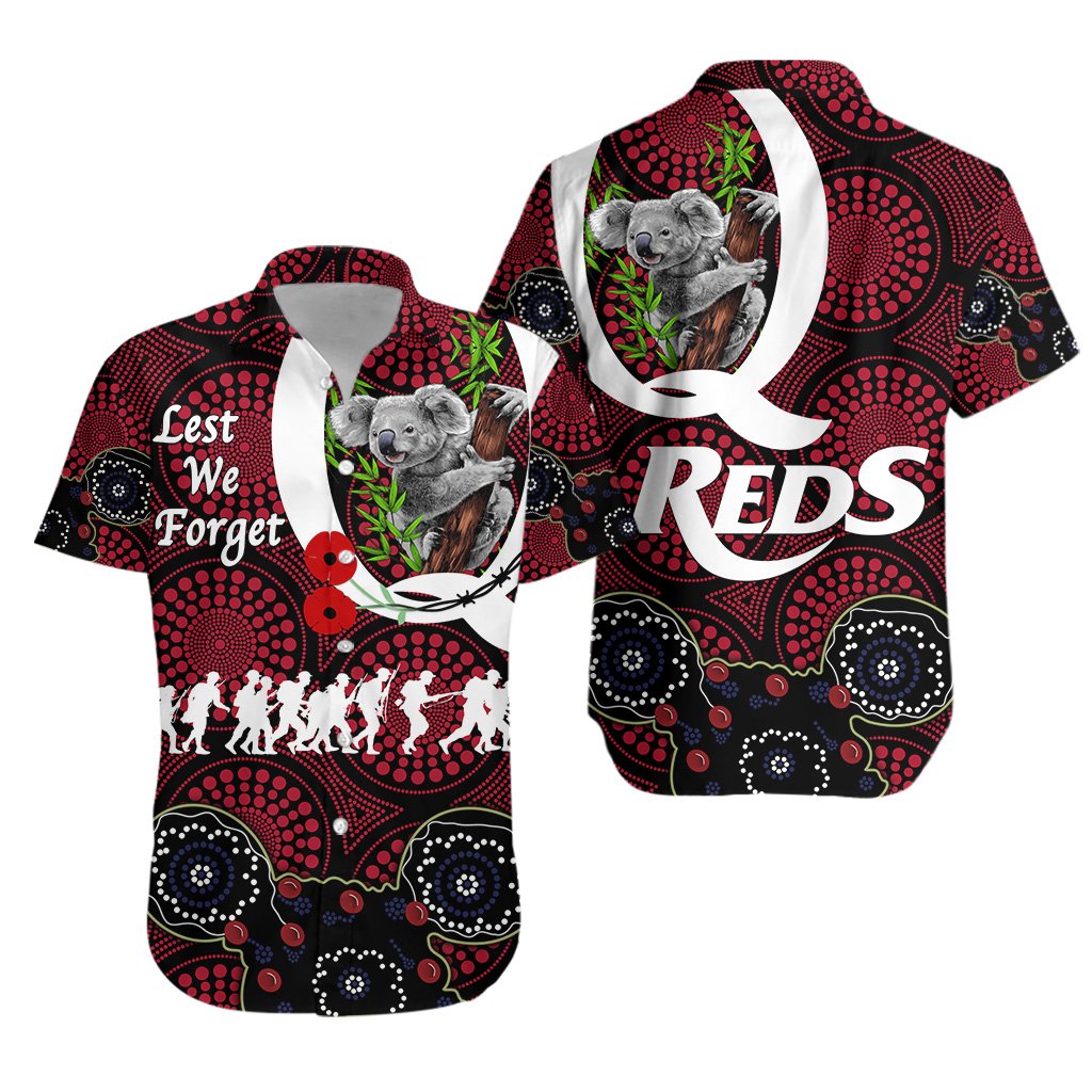 Australia Hawaiian Shirt Queensland Reds Rugby Lest We Forget - Koala - Vibe Hoodie Shop