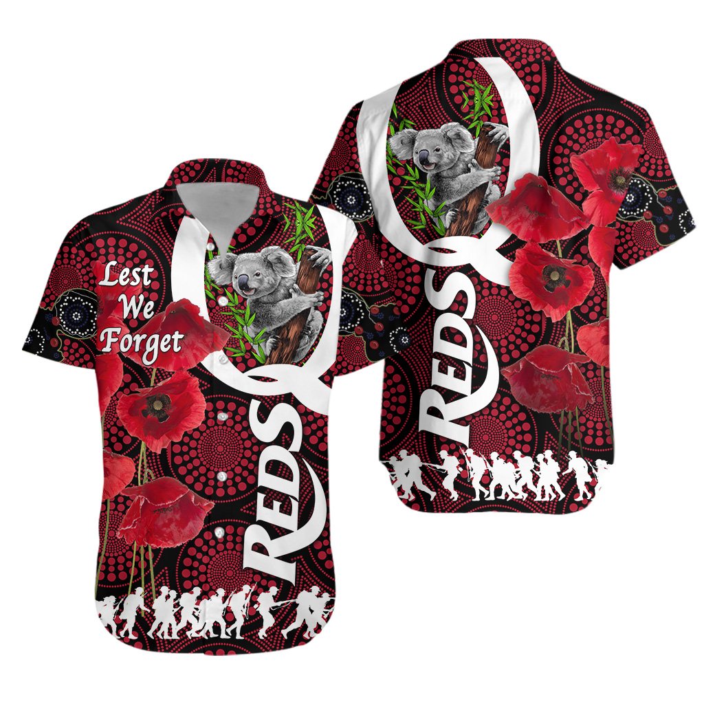 Australia Hawaiian Shirt Queensland Reds Rugby Lest We Forget - Vibe Hoodie Shop