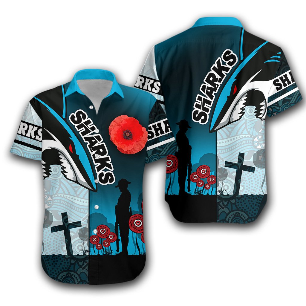 Sharks Hawaiian Shirt Cronulla ANZAC Day - Vibe Hoodie Shop