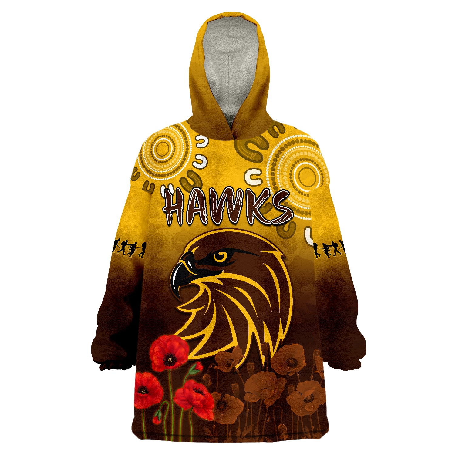 Hawks ANZAC 2022 Hawthorn Football Aboriginal Poppy Wearable Blanket Hoodie - Vibe Hoodie Shop