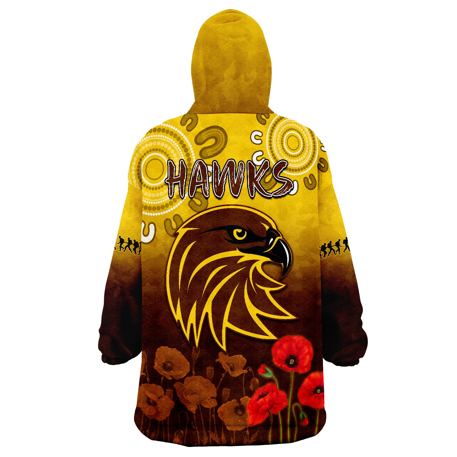 Hawks ANZAC 2022 Hawthorn Football Aboriginal Poppy Wearable Blanket Hoodie - Vibe Hoodie Shop