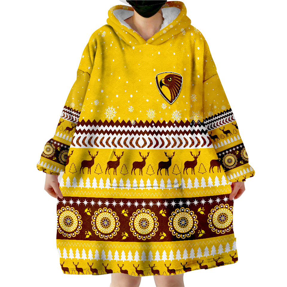 Hawks Christmas Indigenous Hawthorn Football Wearable Blanket Hoodie - Vibe Hoodie Shop