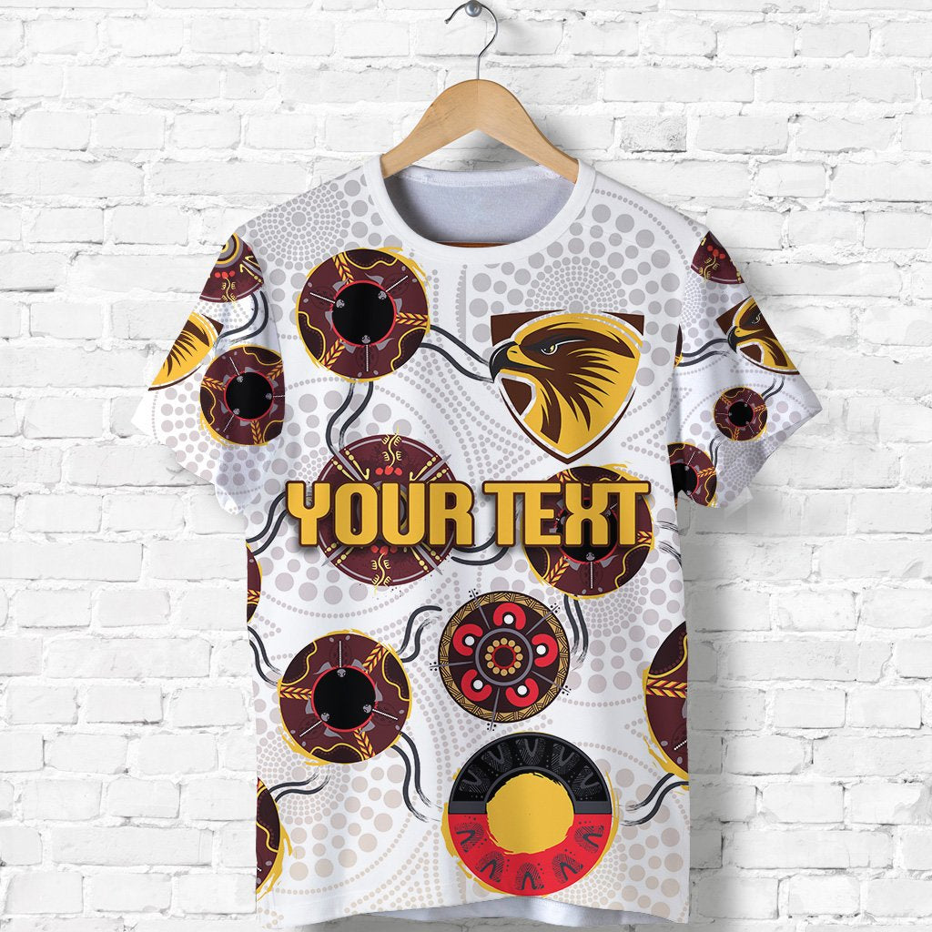 (Custom Personalised) Hawthorn T shirt Hawks Indigenous - White - Vibe Hoodie Shop