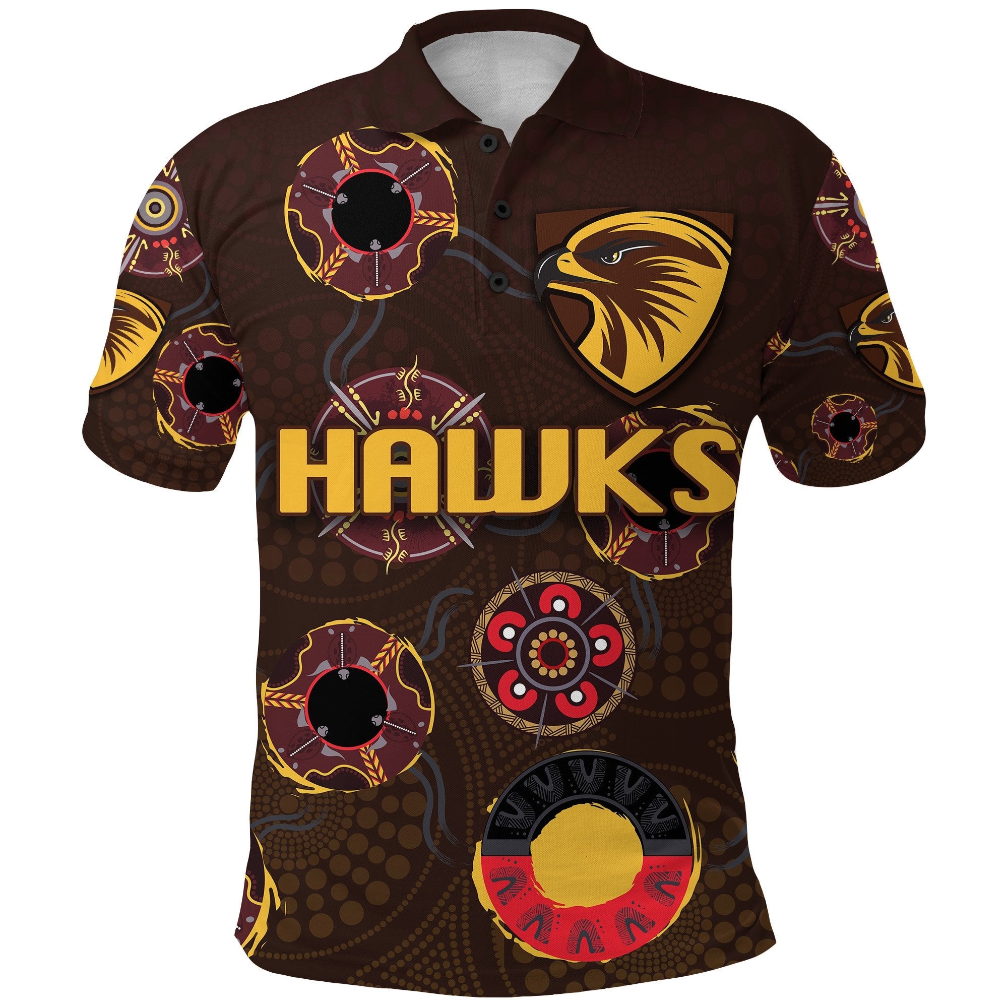 Hawthorn Polo Shirt Hawks Indigenous - Brown - Vibe Hoodie Shop