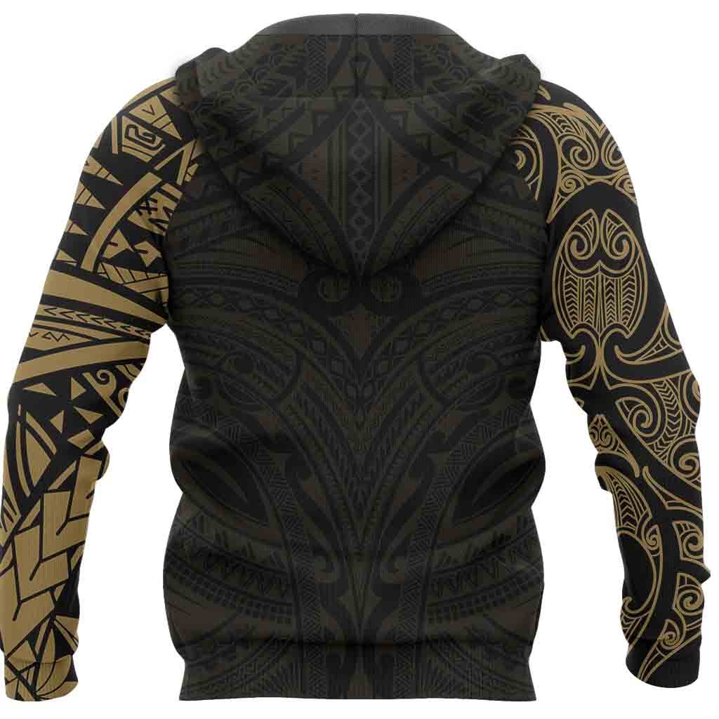 New Zealand Hoodie, Maori Polynesian Tattoo Gold - Vibe Hoodie Shop