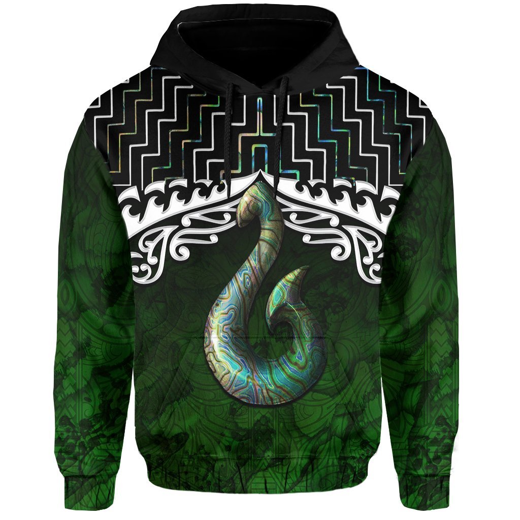 New Zealand Maori Hoodie, Poutama Hei Matau Paua Shell Pullover Hoodie - Vibe Hoodie Shop