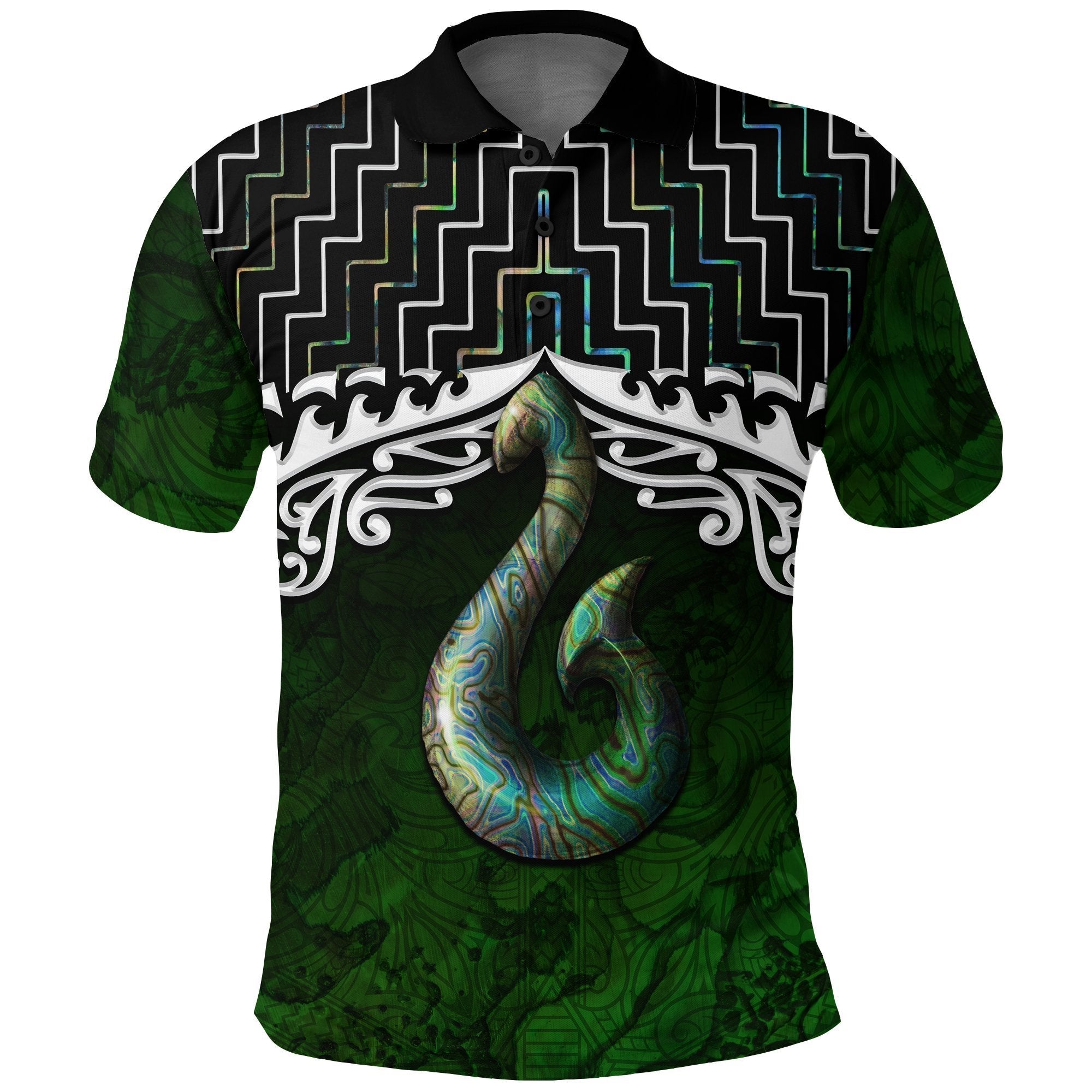 New Zealand Maori Polo Shirt, Poutama Hei Matau Paua Shell Golf Shirt - Vibe Hoodie Shop