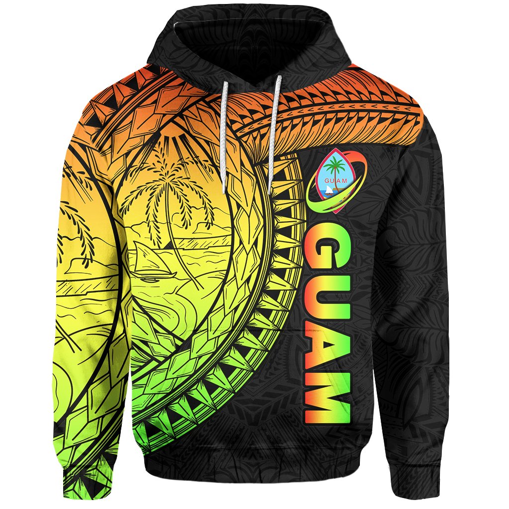 Guam Hoodie Rugby Version Coat Of Arms Polynesian Rasta - Vibe Hoodie Shop