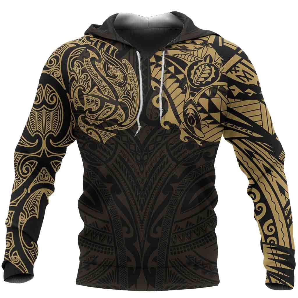 New Zealand Hoodie, Maori Polynesian Tattoo Gold - Vibe Hoodie Shop