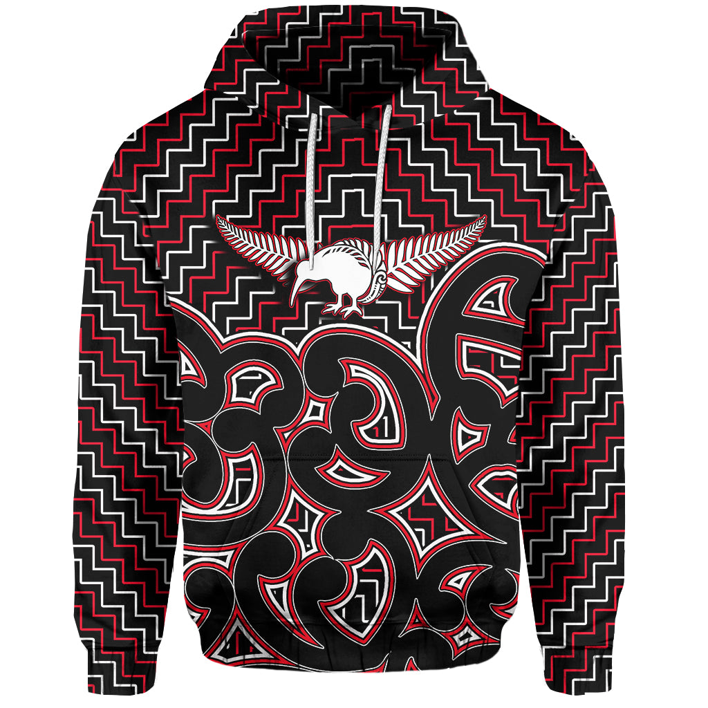 New Zealand Hoodie Maori Graphic Tee patterns Red LT6 - Vibe Hoodie Shop