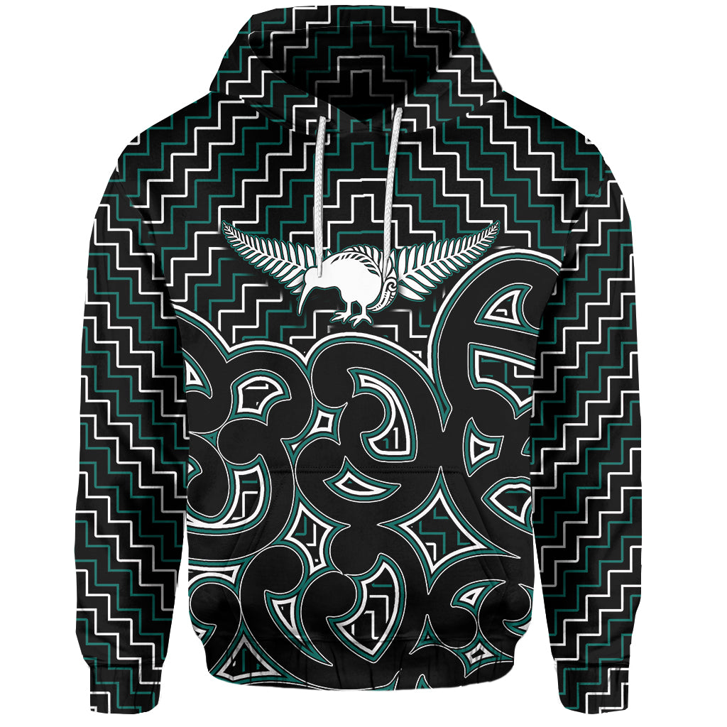 New Zealand Hoodie Maori Graphic Tee patterns Green LT6 - Vibe Hoodie Shop