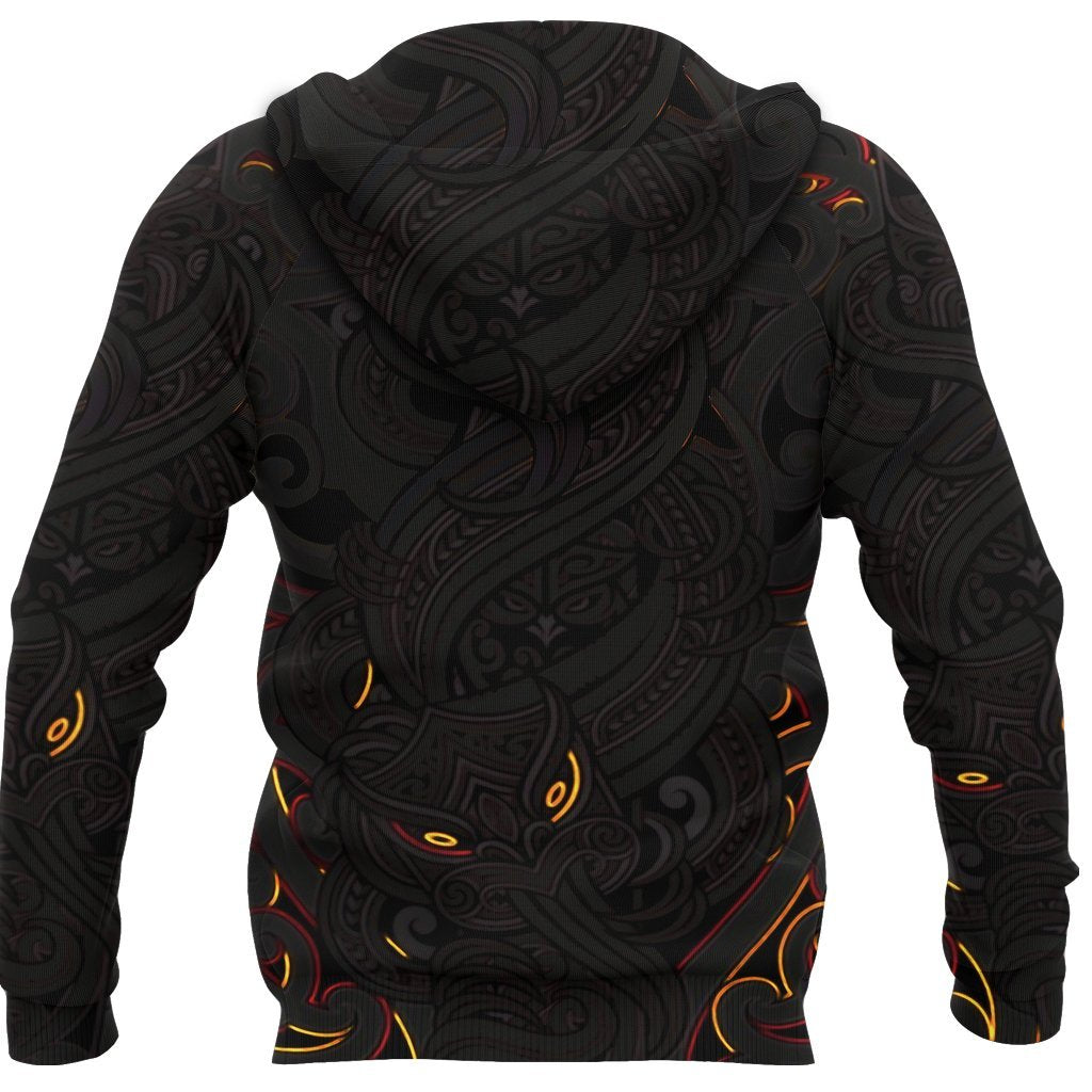 New Zealand Zip Up Hoodie, Maori Gods Zipper Hoodie, Tumatauenga (God Of War) - Black - Vibe Hoodie Shop