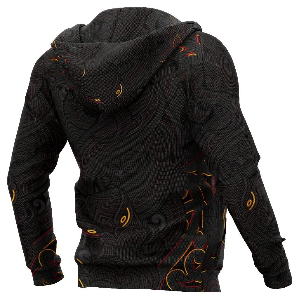 New Zealand Zip Up Hoodie, Maori Gods Zipper Hoodie, Tumatauenga (God Of War) - Black - Vibe Hoodie Shop