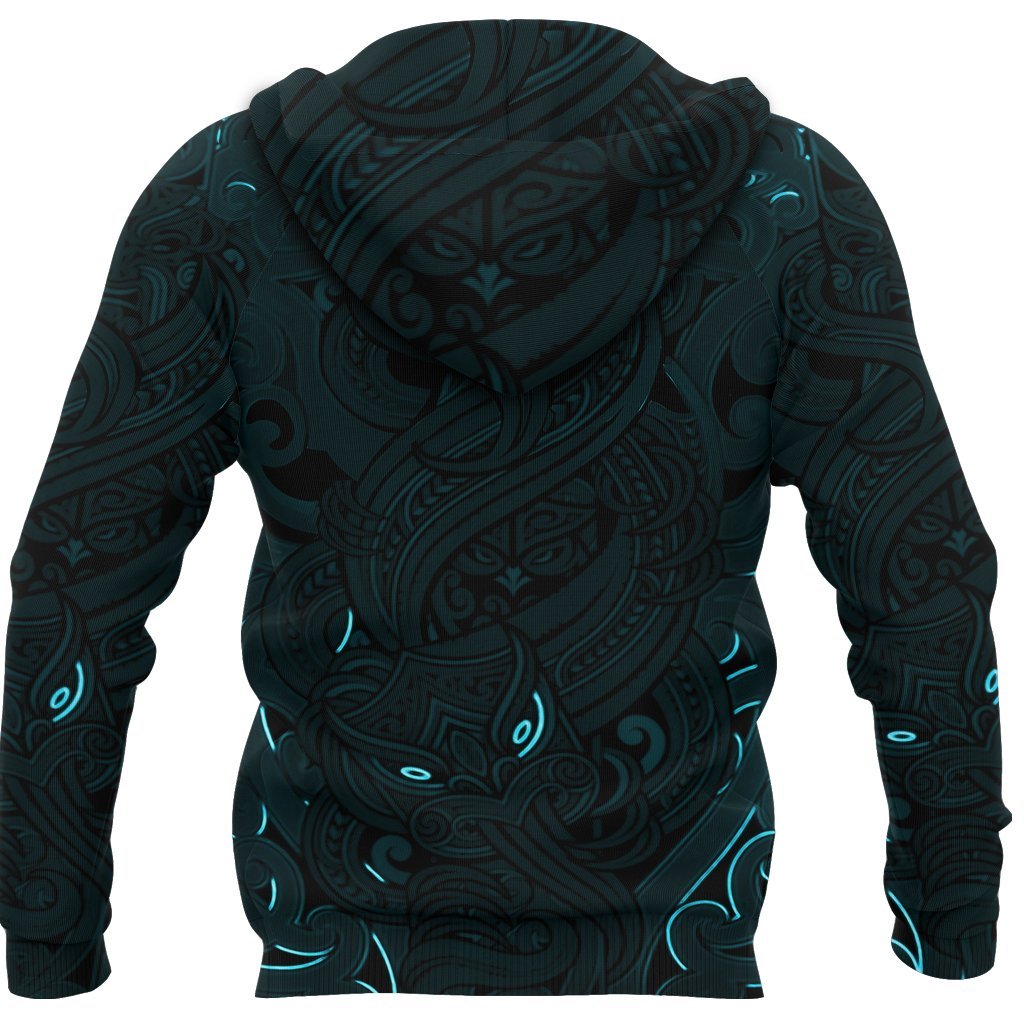 New Zealand Zip Up Hoodie, Maori Gods Zipper Hoodie, Tumatauenga (God Of War) - Blue - Vibe Hoodie Shop