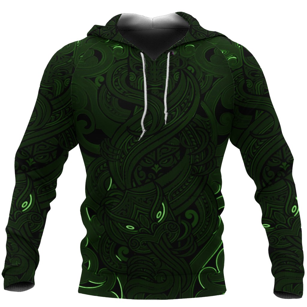 New Zealand Hoodie, Maori Gods Pullover Hoodie, Tumatauenga (God Of War) - Green - Vibe Hoodie Shop