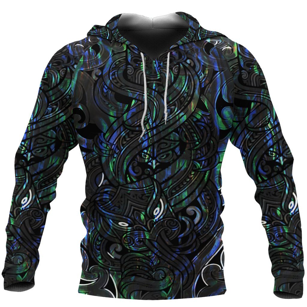 New Zealand Hoodie, Maori Gods Pullover Hoodie, Tumatauenga (God Of War) - Paua Shell - Vibe Hoodie Shop