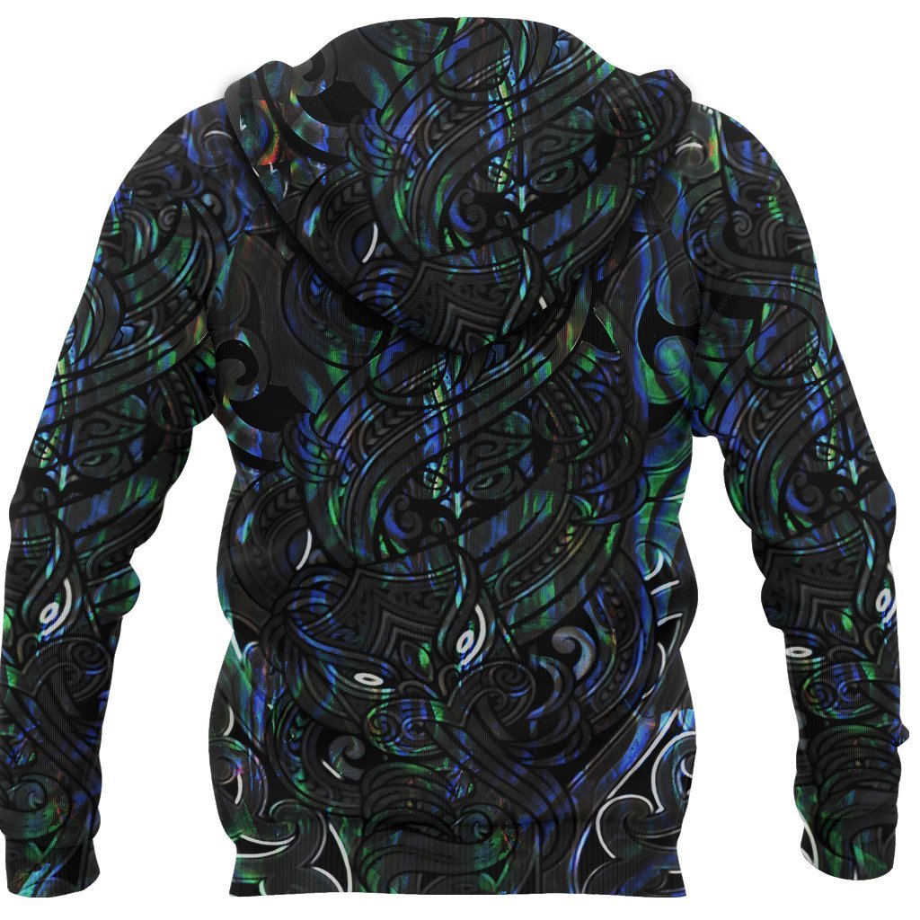 New Zealand Zip Up Hoodie, Maori Gods Zipper Hoodie, Tumatauenga (God Of War) - Paua Shell - Vibe Hoodie Shop