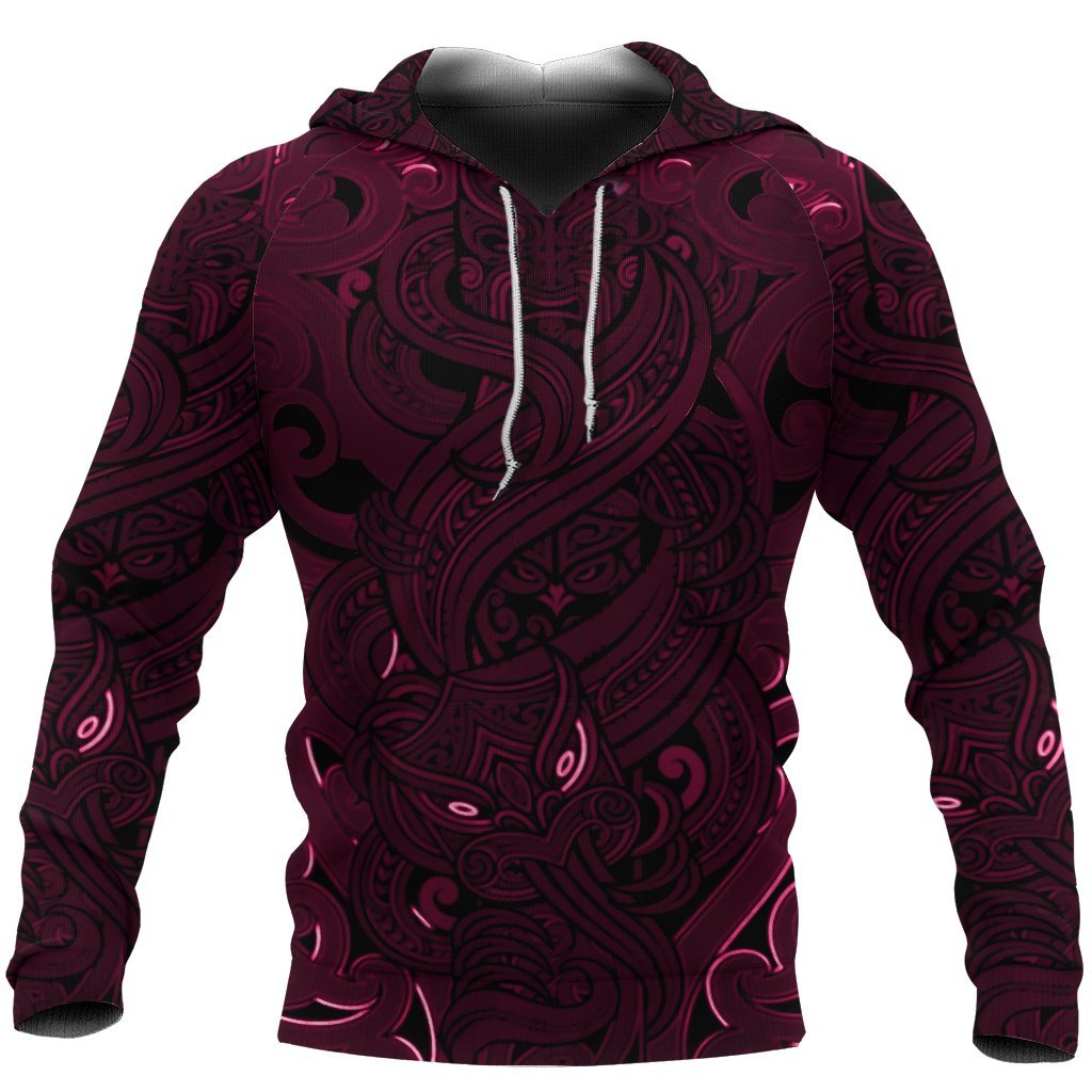 New Zealand Hoodie, Maori Gods Pullover Hoodie, Tumatauenga (God Of War) - Pink - Vibe Hoodie Shop