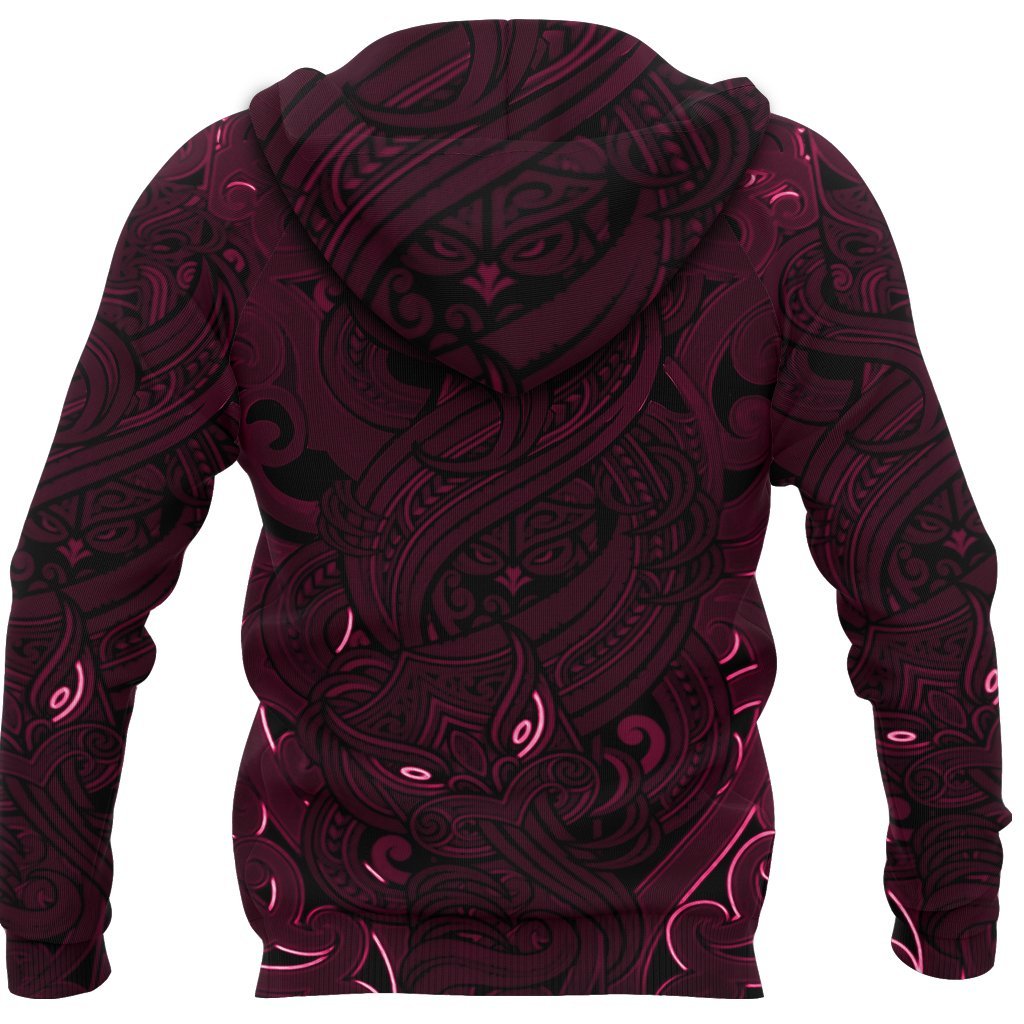 New Zealand Zip Up Hoodie, Maori Gods Zipper Hoodie, Tumatauenga (God Of War) - Pink - Vibe Hoodie Shop