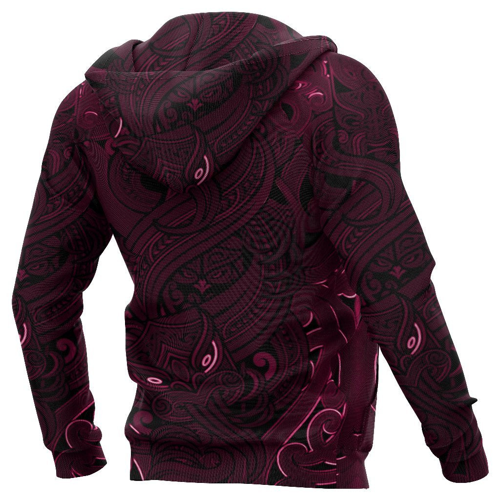 New Zealand Zip Up Hoodie, Maori Gods Zipper Hoodie, Tumatauenga (God Of War) - Pink - Vibe Hoodie Shop