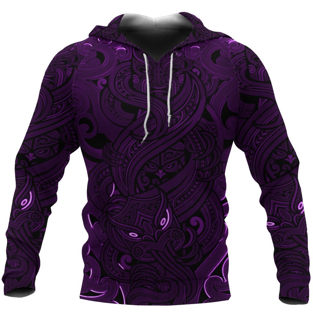 New Zealand Hoodie, Maori Gods Pullover Hoodie, Tumatauenga (God Of War) - Purple - Vibe Hoodie Shop