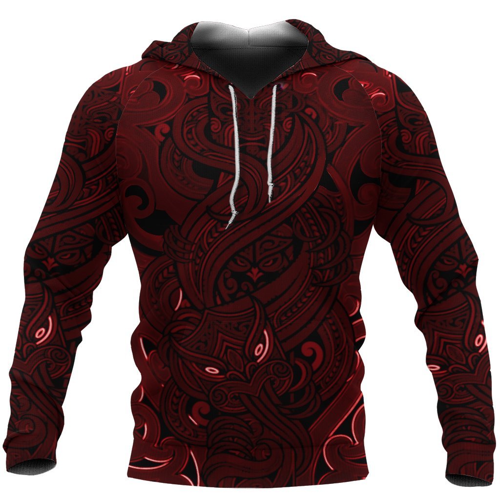 New Zealand Hoodie, Maori Gods Pullover Hoodie, Tumatauenga (God Of War) - Red - Vibe Hoodie Shop