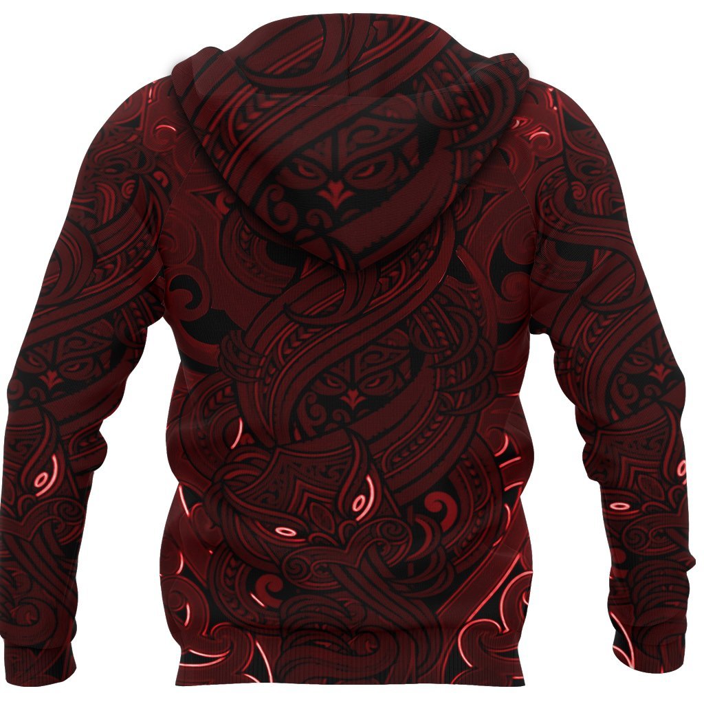 New Zealand Zip Up Hoodie, Maori Gods Zipper Hoodie, Tumatauenga (God Of War) - Red - Vibe Hoodie Shop