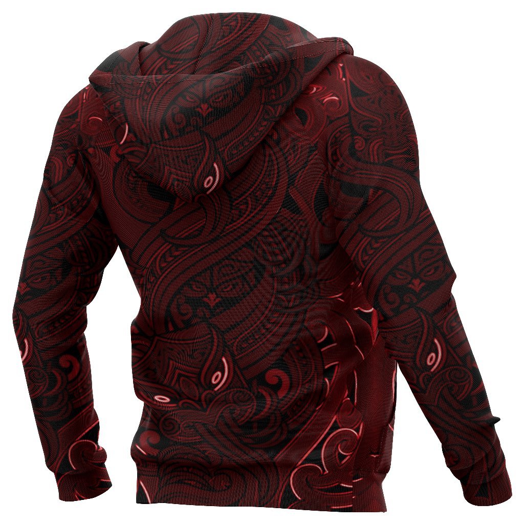 New Zealand Hoodie, Maori Gods Pullover Hoodie, Tumatauenga (God Of War) - Red - Vibe Hoodie Shop