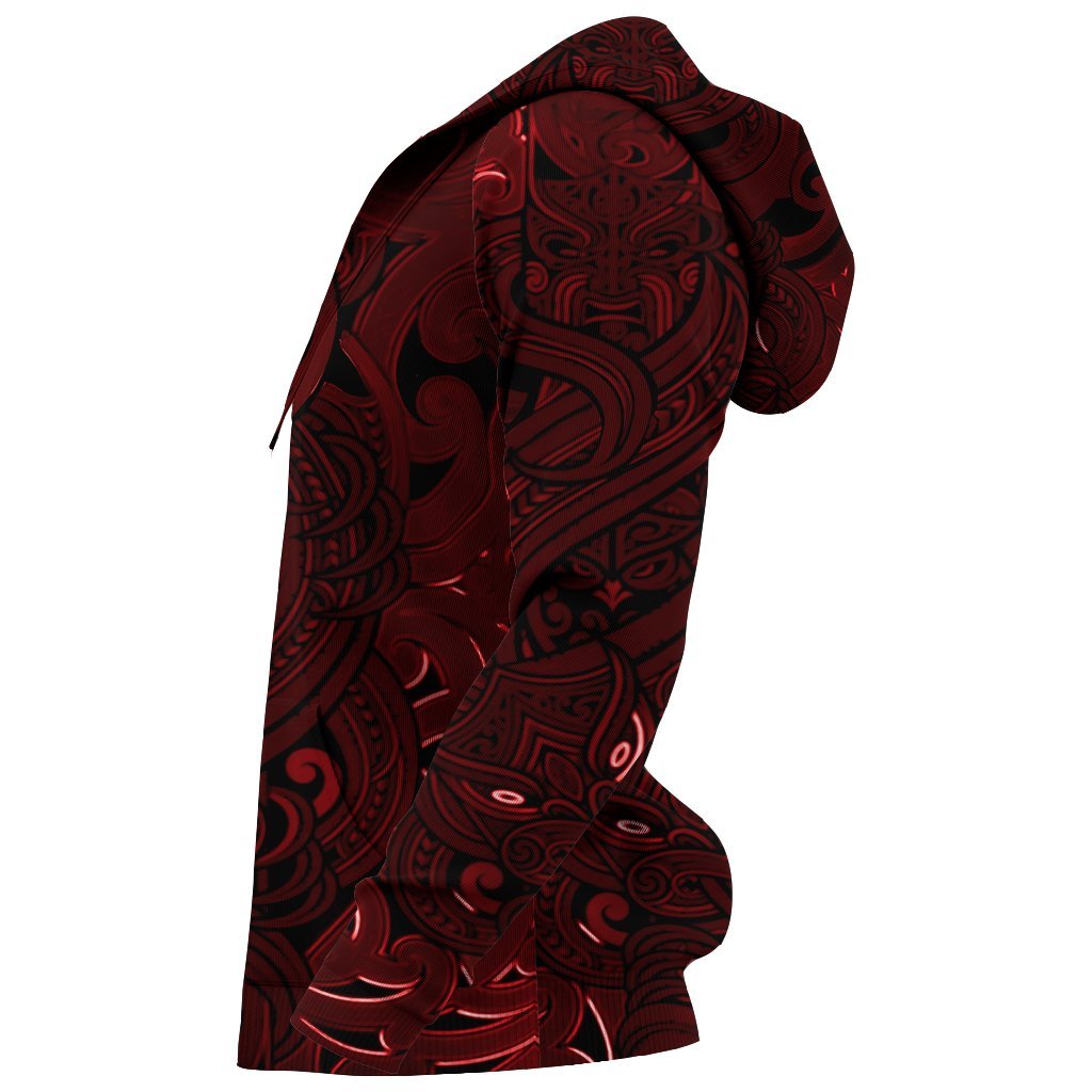 New Zealand Zip Up Hoodie, Maori Gods Zipper Hoodie, Tumatauenga (God Of War) - Red - Vibe Hoodie Shop