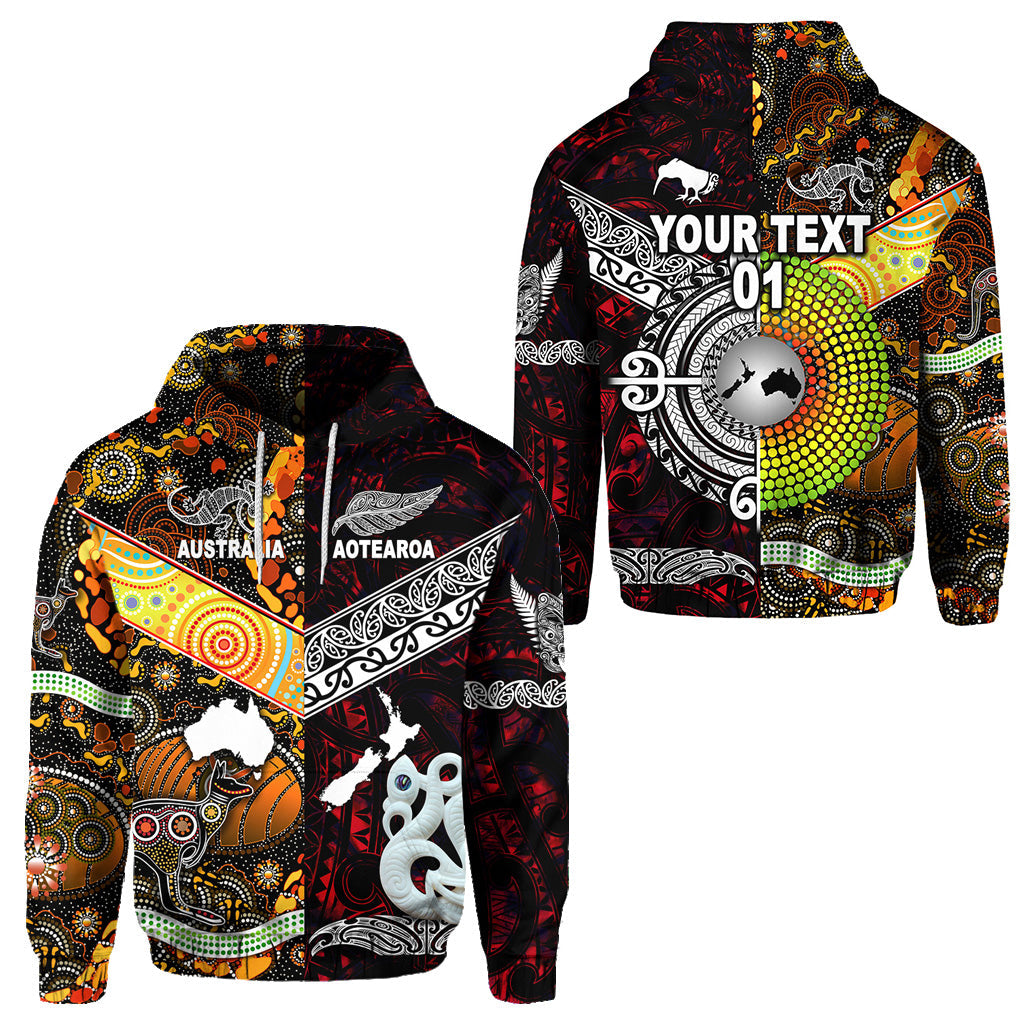 (Custom Personalised) New Zealand Maori Aotearoa And Australia Aboriginal Hoodie Together - Red, Custom Text And Number LT8 - Vibe Hoodie Shop