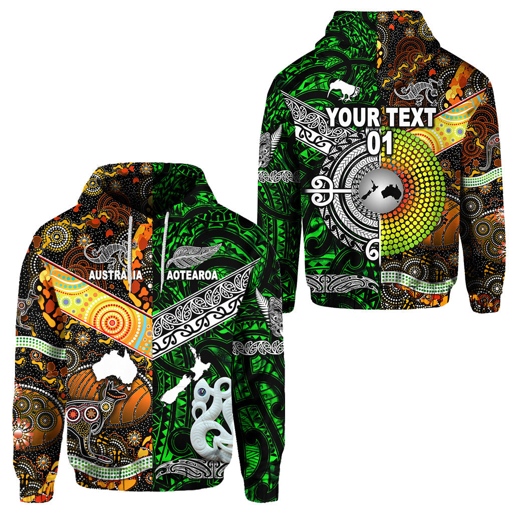 (Custom Personalised) New Zealand Maori Aotearoa And Australia Aboriginal Hoodie Together - Green, Custom Text And Number LT8 - Vibe Hoodie Shop