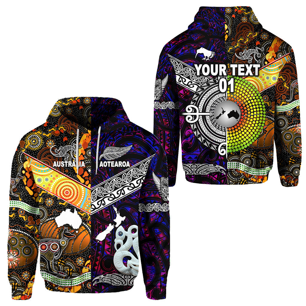 (Custom Personalised) New Zealand Maori Aotearoa And Australia Aboriginal Hoodie Together - Purple, Custom Text And Number LT8 - Vibe Hoodie Shop