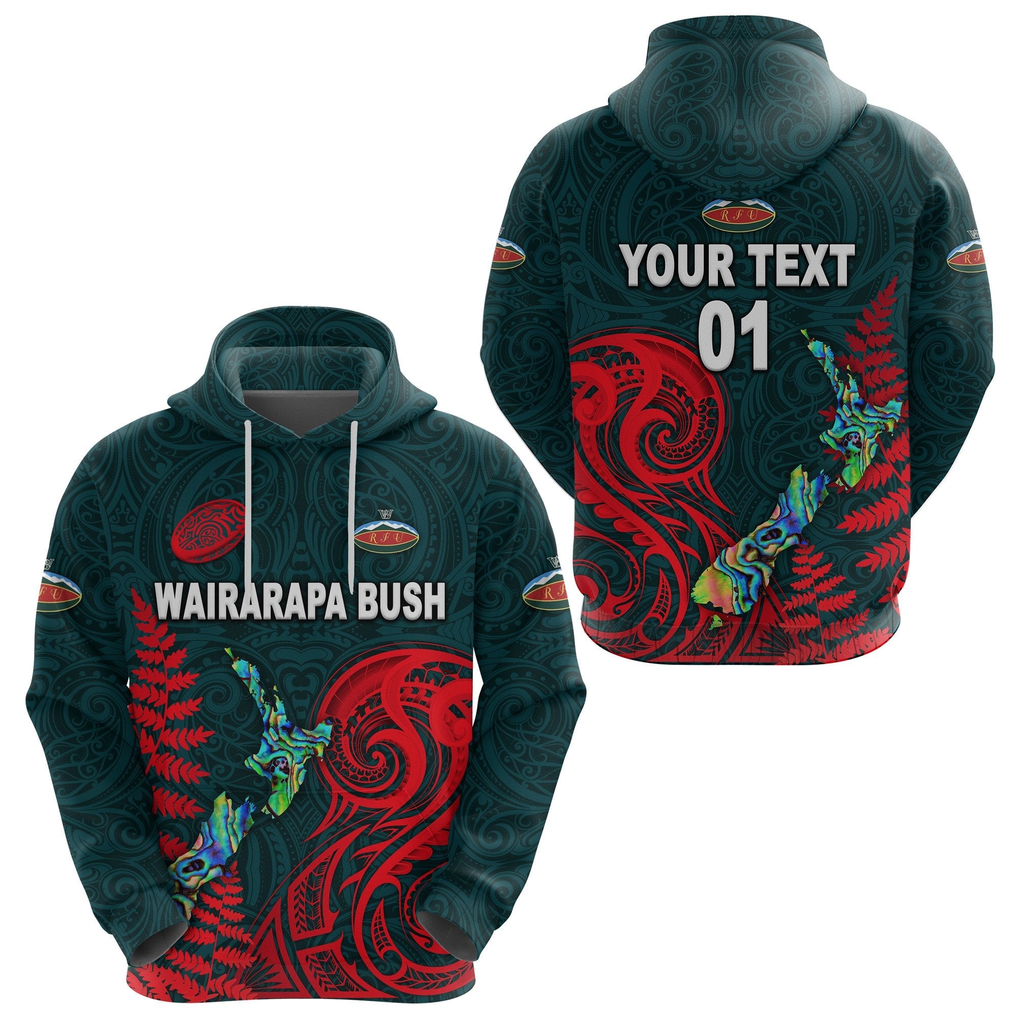 (Custom Personalised) Maori Wairarapa Bush Rugby Hoodie New Zealand Silver Fern, Custom Text And Number - Vibe Hoodie Shop