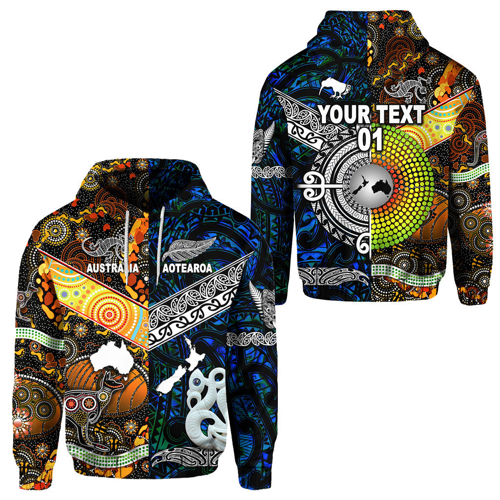 (Custom Personalised) New Zealand Maori Aotearoa And Australia Aboriginal Hoodie Together - Blue, Custom Text And Number LT8 - Vibe Hoodie Shop