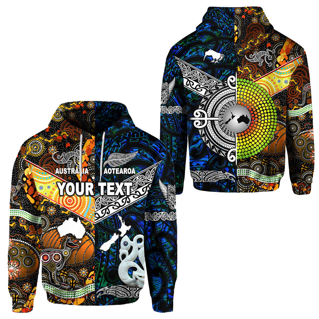 (Custom Personalised) New Zealand Maori Aotearoa And Australia Aboriginal Hoodie Together - Blue LT8 - Vibe Hoodie Shop
