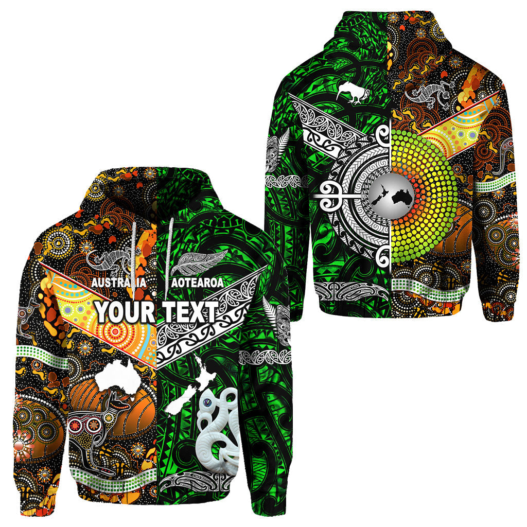 (Custom Personalised) New Zealand Maori Aotearoa And Australia Aboriginal Hoodie Together - Green LT8 - Vibe Hoodie Shop