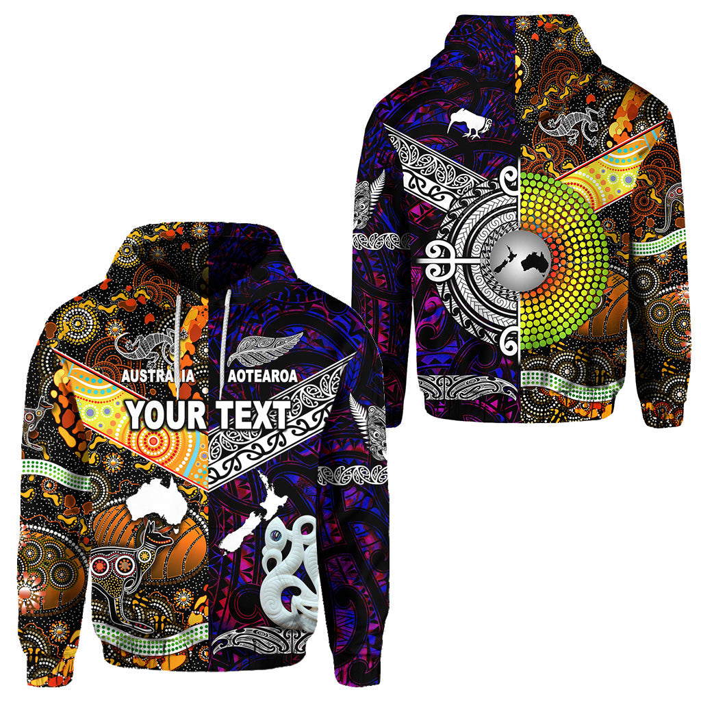 (Custom Personalised) New Zealand Maori Aotearoa And Australia Aboriginal Hoodie Together - Purple LT8 - Vibe Hoodie Shop