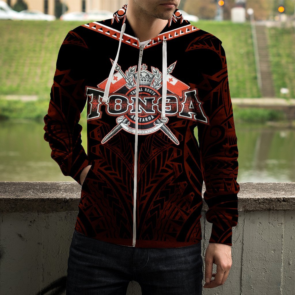 Tonga All Over Zip - Up Hoodie Red - Vibe Hoodie Shop