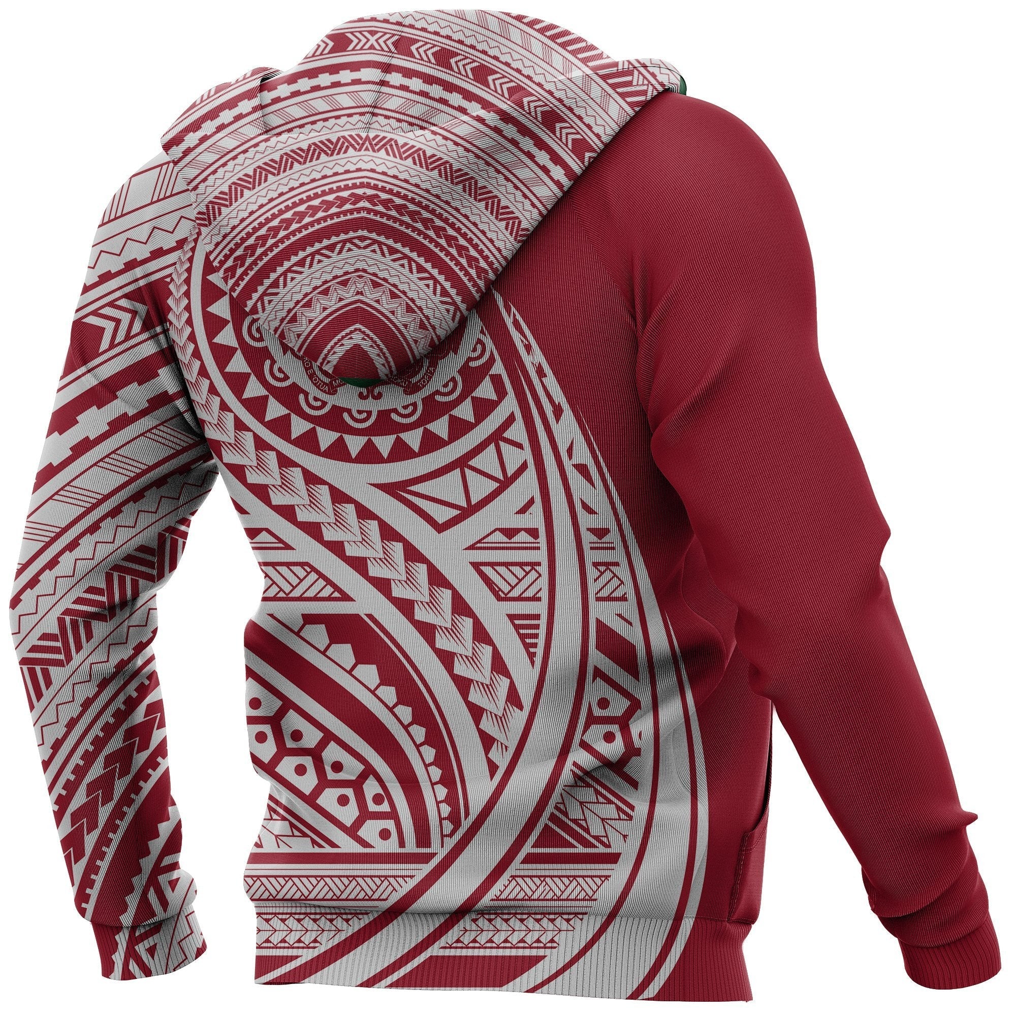 Zip Up Hoodie Tonga Polynesian Red And White - Tattoo Style - Vibe Hoodie Shop